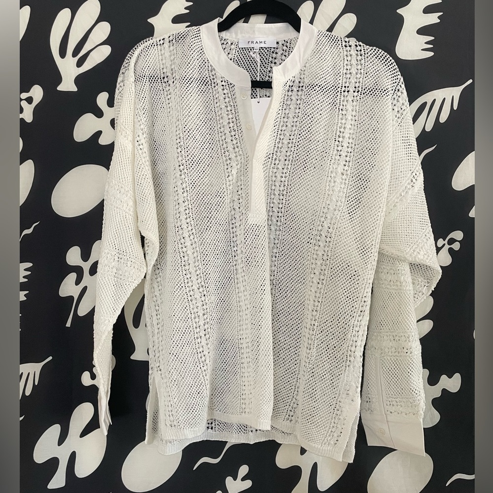 FRAME Linen Open Stitch Henley Shirt size Small - Picture 2 of 6